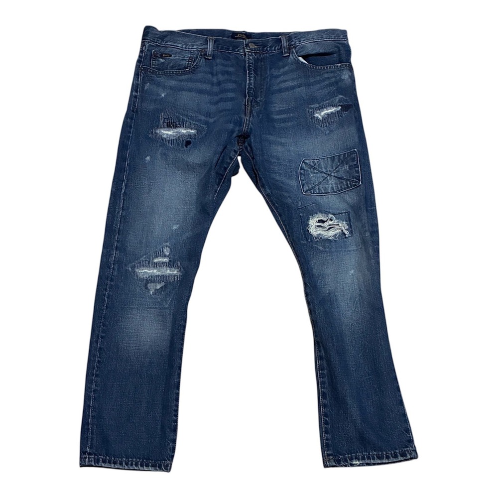 Polo Ralph Lauren Men's Sullivan Slim Distressed Patchwork Jeans Blue 38x30
